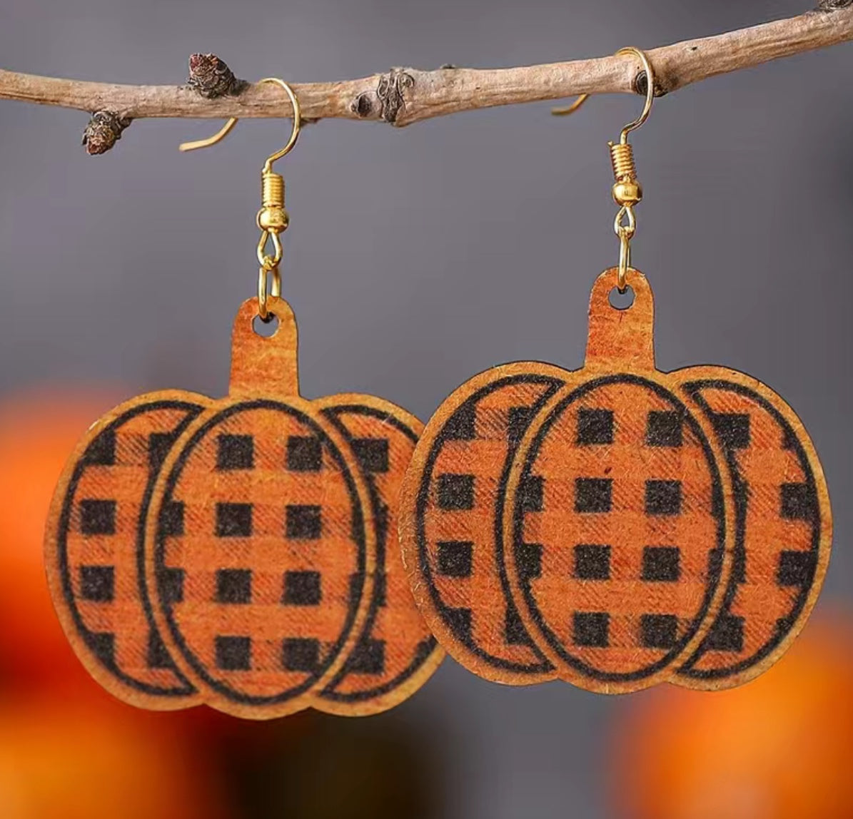 Plaid Pumpkin Earrings