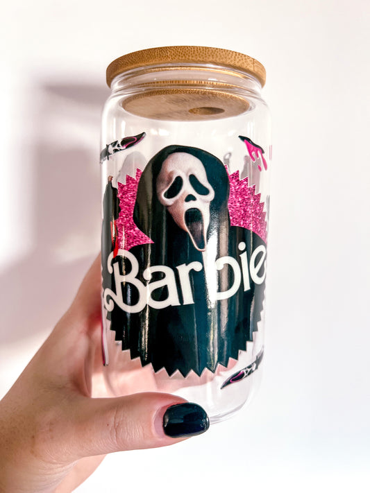 Ghostface Barbie 16 oz Glass Can